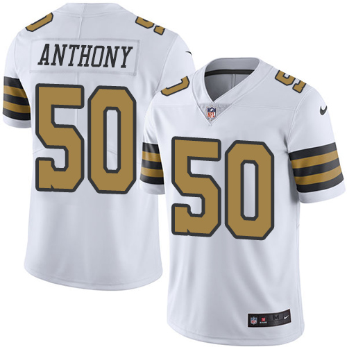 Men's Elite Stephone Anthony Nike Jersey White - #50 Rush NFL New Orleans Saints